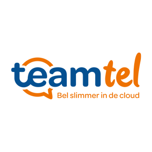 het logo van het bedrijf teamtel in positieve kleur